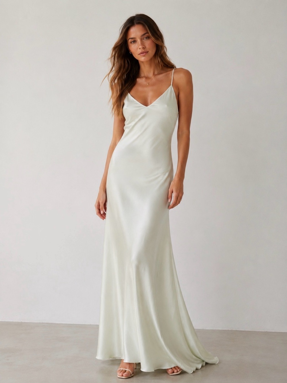 Lovers + Friends Light Sage Green Y2K Satin Slip Maxi Dress Gown XS Minimalist